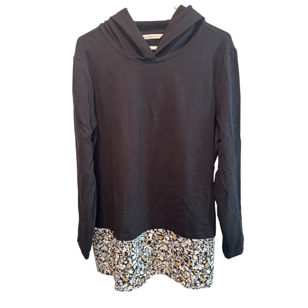Isaac Mizrahi Live Womens Black Floral Hem Long Sleeve Knit Hoodie XL NEW Chic